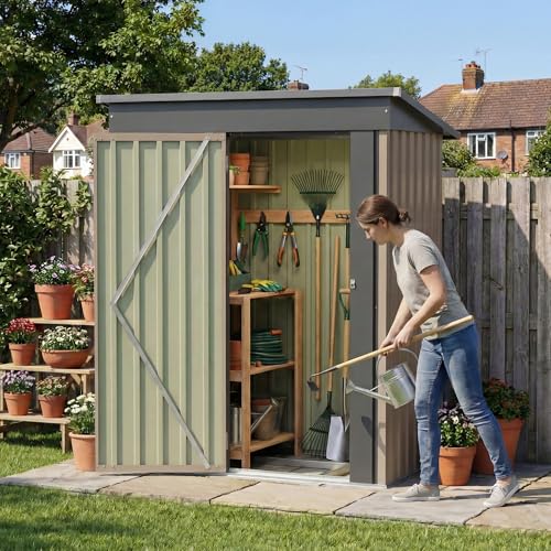 5x3 FT Outdoor Storage Shed with Floor Frame (Brown / 5x3 FT)