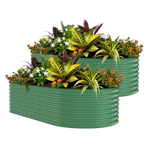 2 Pack 10x4x1.5ft Galvanized Raised Garden Bed (Green-oval / 10x4x1.5ft 2pcs)