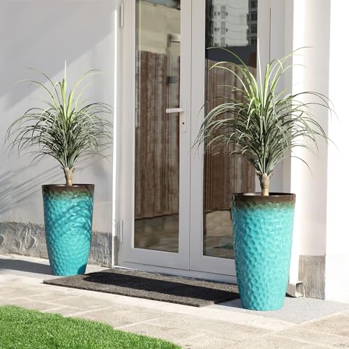 23.75" H Large Planters for Outdoor Plants (23.75"H / Gradient Turquoise)