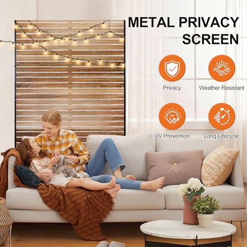 Metal Freestanding Privacy Screen Panels (71"H×47"W / Oak Grain)