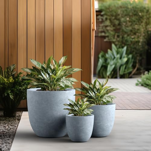 Round Concrete Planter Set of 3 (Blue Gray / Set of 3: 10/14/18-Inch Dia)