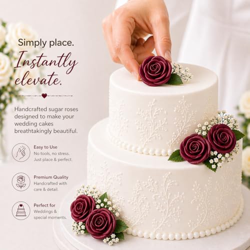 Edible Deep Burgundy Rose Toppers (Burgandy)