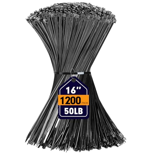 Zip Ties RAZCC 1200pcs Black Cable Zip Ties 16 Inch (Wideth 0.18")