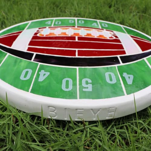 MSS007 Tiffany Style Stained Glass Mosaic Decorative Stepping Stone for Patio Yard Pathway Décor (12" Round / Football)