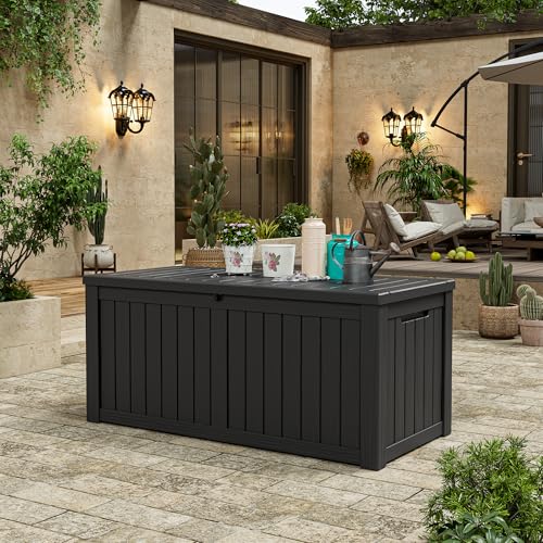 160 Gallon Outdoor Storage Box Waterproof Deck Box for Patio (Black / 160 Gallon)