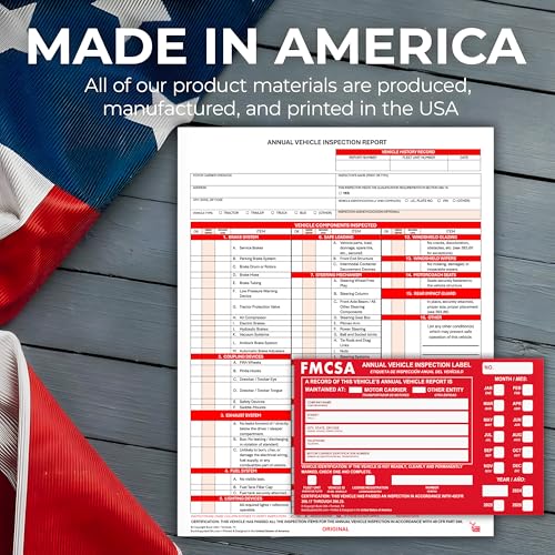 100 Pack 3 Ply Carbonless Annual Vehicle Inspection Report Forms with FMCSA Red Aluminum Adhesive Labels