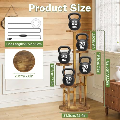 5 Tier Wood Plant Stand Indoor Corner with Grow Light (Pine Brown with Light / 5 Tiers)