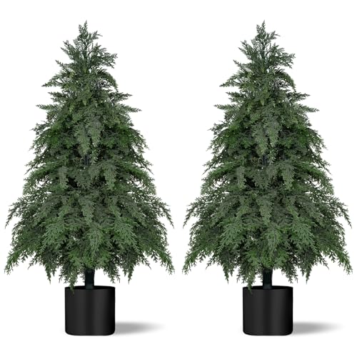 2Pack Fake Cypress Topiary Trees with Pot (3FT/36IN)