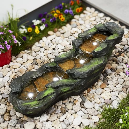 Cascading Rock Outdoor Water Fountain with LED Lights (41.3" L / Gray_13)