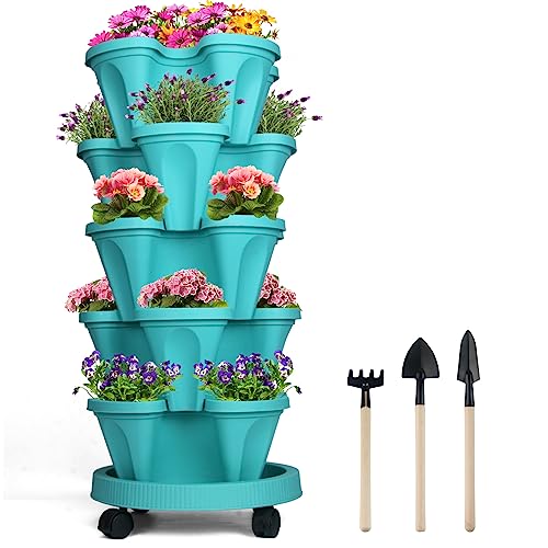 Stackable Vertical Garden Planter with Wheels (Teal / 5Tier-1 Pack)