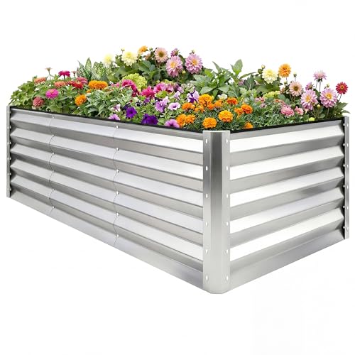 8x4x3ft Galvanized Raised Garden Bed (8x4x3ft / Silver)