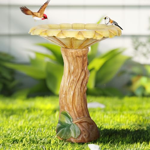Concrete Birdbath for Outdoors with Sunflower Shape (24.4" / Sunflower Shaped - B)