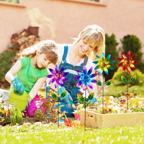 4 Packs Wind Spinner Outdoor (Flowers-4Pack)