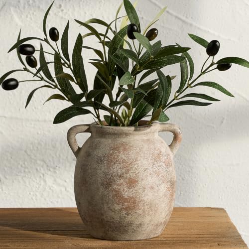 Ceramic Flower Small Vase 6 inch Farmhouse Rustic Vase Decorative Pottery Terracotta Vases for Home Decor Table Mantle Fireplace Living Room Bathroom Wedding Centerpiece (S-terracotta)