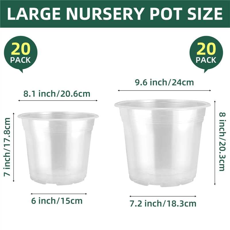 40 Pack10 & 8 Inch Large Clear Nursery Pots with Drainage (Clear / 10/8 Inch)