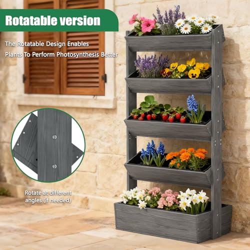 5 Tiers Vertical Raised Garden Bed Outdoor Planter Tower (31.5" x 18" x 67" 5 Tier / Gray-vertical)