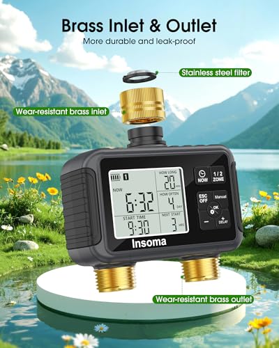 Water Timer with Brass Inlet & Outlet (Grey Black / 2 Outlets)
