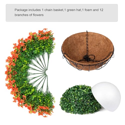 Artificial Fake Fall Hanging Plants Flowers Basket for Outdoor Decor (Orange)
