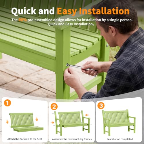 2 Person Outdoor Bench with 700 Lbs Weight Capacity (Dark Green)
