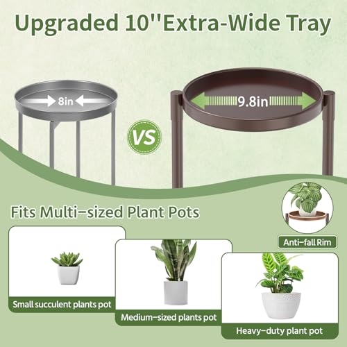 Plant Stand Indoor with 10 Inch Large Metal Tray (Antique Bronze / 3 Tier)