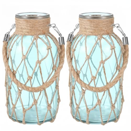 Set of 2 Blue Coastal Glass Vases (Blue / 8 x 4 Inches)