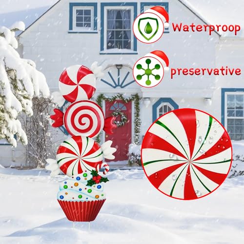 3 Pack Metal Christmas Yard Signs Decor for Multiple Stacked (Christmas Candy)