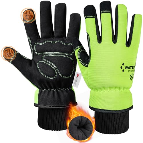 100% Waterproof Winter 1 Pair Pack Work Gloves for Men Yellow S (Yellow - Thermal / Small)