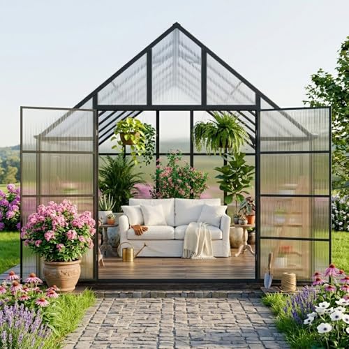 24x10x10 FT Polycarbonate Greenhouse with 5 Roof Vents (24x10x10 FT)