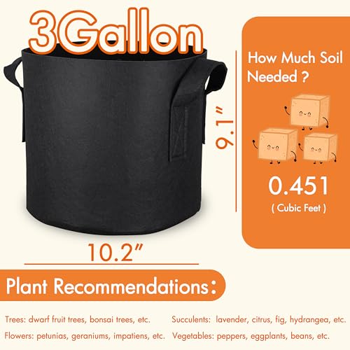 10 Pack 3 Gallon Grow Bags Fabric Pots with Heavy Duty Handles (10 Count)