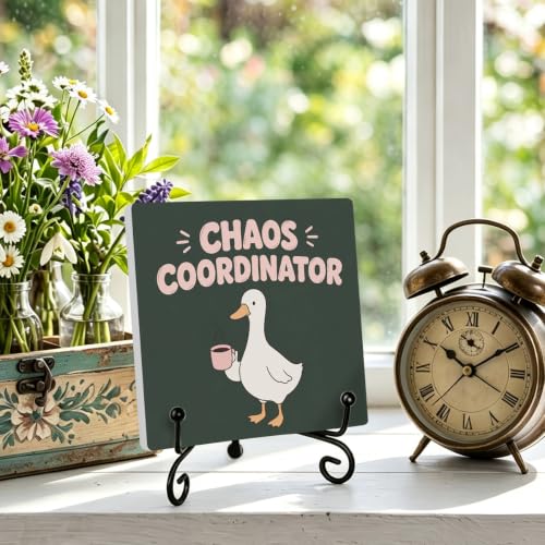 Funny Goose Wooden Plaque for Office Book Shelf Table Decor 6.3x6.3 Inch (Multicolor 1714 / Wooden sign with iron frame（6.3 x 6.3 inches）)