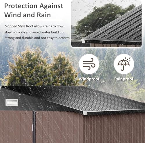 9.8x7.6 FT Shed Outdoor Storage Shed with Base (Brown / 9.8'x7.6')