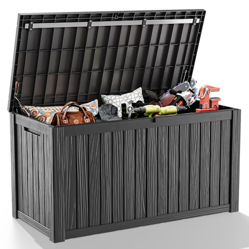 180 Gal Waterproof Outdoor Storage Box UV Resistant Deck Box (Black / 180 Gallon)