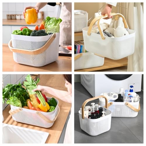 3pcs Collapsible Wooden Handle Plastic Harvest Basket (White)