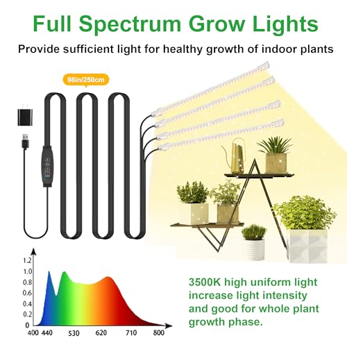 LED Plant Growing Lamp Strips (Black Cabel 3500K / 4 Head 1 Pack)