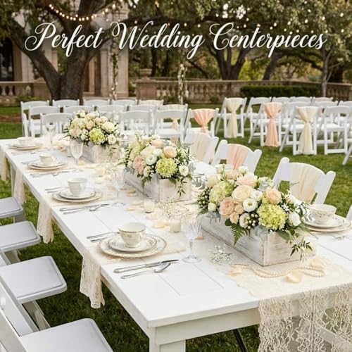 12 Set Wood Boxes for Centerpieces 12x4 Inch Rectangle Wooden Planter Box Rustic Wooden Planters with Removable Plastic Liner Floral Foam Blocks for Christmas Wedding Home Garden Decor (12 X 4 Inch / White)
