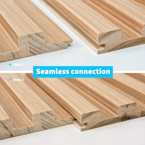 108 x 5.7 Inch Slat Solid Wood Wall Paneling for Interior Decor (8Pcs-108 x 5.7 Inch / Slat Oak)