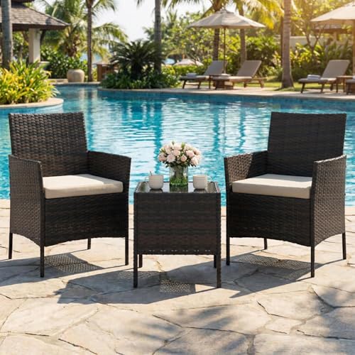3 Piece Patio Furniture Set (Brown/Beige / 3 Pieces)
