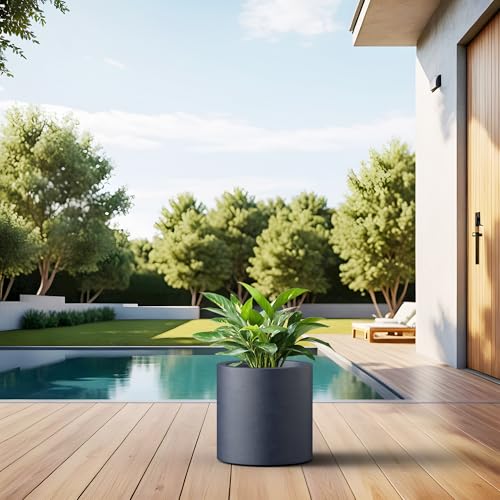 Modern Home Minimalist 9.8" Tall Charcoal Concrete Cylinder Planter (Dark Gray / 9.8" Dia)