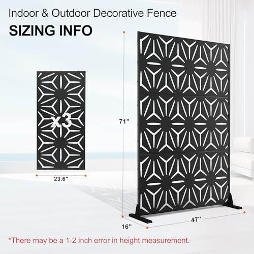 71" H Freestanding Metal Privacy Fences for Outside (71"H×47"W / Black Star)