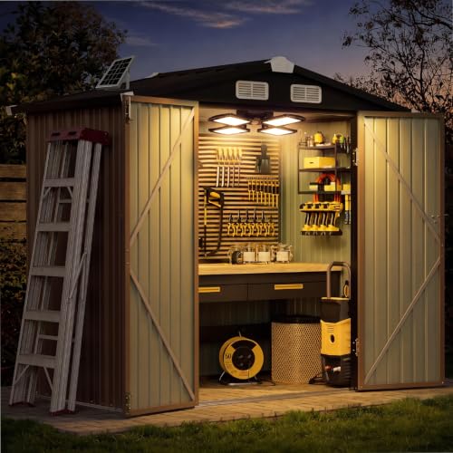 6'x4' Outdoor Storage Shed with Solar Motion Sensor Light (Brown / 6'x4')