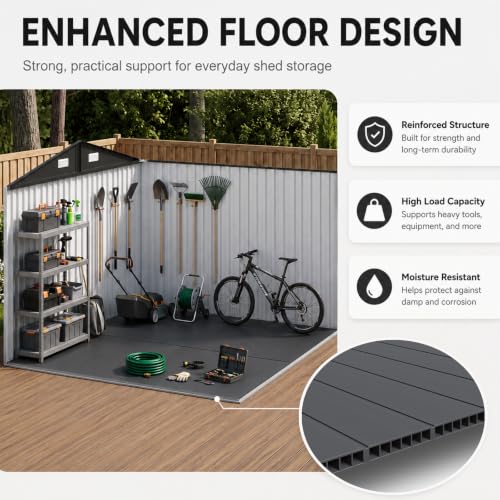 10x8 FT Shed Outdoor Storage Shed with Floor Brown (Brown / 9.8'x7.6')