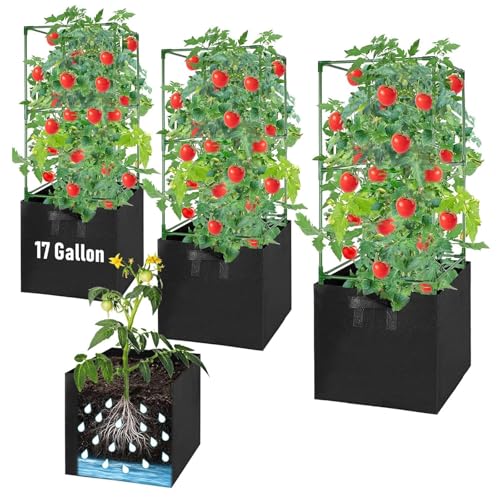 3 Pack Tomato Cages with 17 Gallon Grow Bags (3 Count)