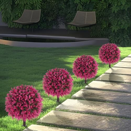Set of 2 Artificial Topiary Ball Trees with Pink Eucalyptus (Pink Eucalyptus)