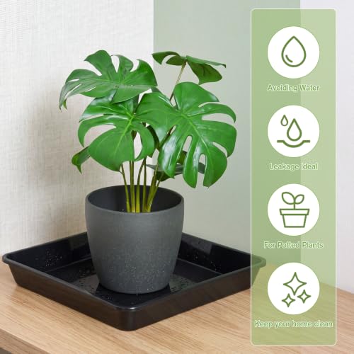 12 Pcs Plastic Plant Saucers Tray (Black / 12 Inch / Square)