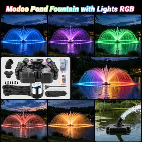 Pond Fountain Aerator with Lights (Black 4 Lights 13000gph)