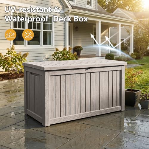 280 Gallon Outdoor Storage Box Waterproof Lockable Resin Deck Box Large (Grey / 280 Gallon)