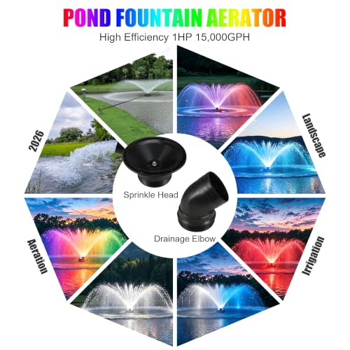Pond Fountain Aerator F4 With 4 RGB Lights 1HP 750W Floating Pump (Black D)