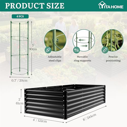 2pcs 8x4x2ft Galvanized Raised Garden Bed with Tomato Cages (Black / 8x4x2ft 2pcs W/ Trellis)