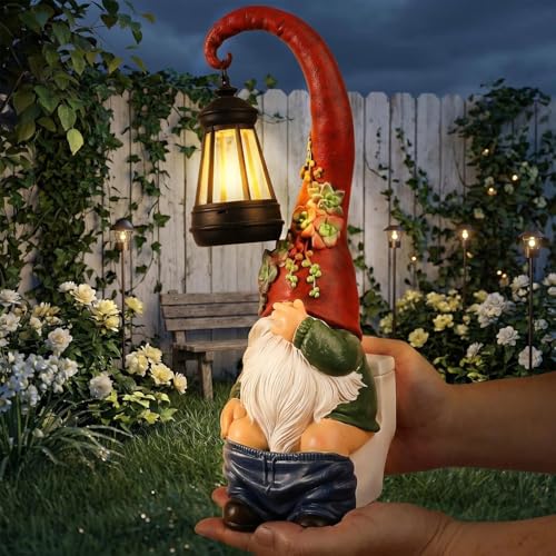 Funny Solar Garden Gnome Statue (Bronze 13in)