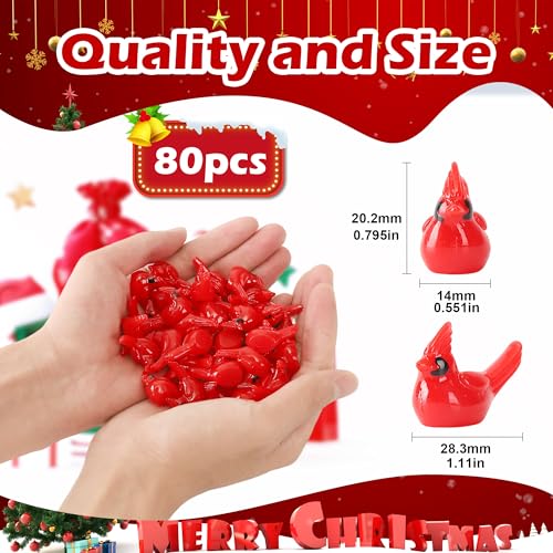 40 Pcs Mini Resin Red Cardinal Birds Christmas Tree Ornaments Bulk Tiny Animals Figurines for DIY Craft Supplies Mini Garden Decor Party Cake Toppers Dollhouses Xmas Gift (Red Birds / 40 PCS)